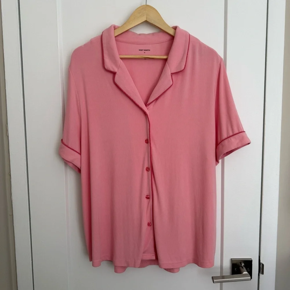 NWT - Cozy Earth - Bamboo Rib-Knit Classic Short Sleeve Pajama Top - Tulip